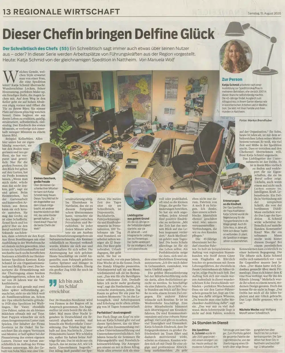 K. Schmid Transportservice - Zeitungsartikel - Dieser Chefin bringen Delfine Glück