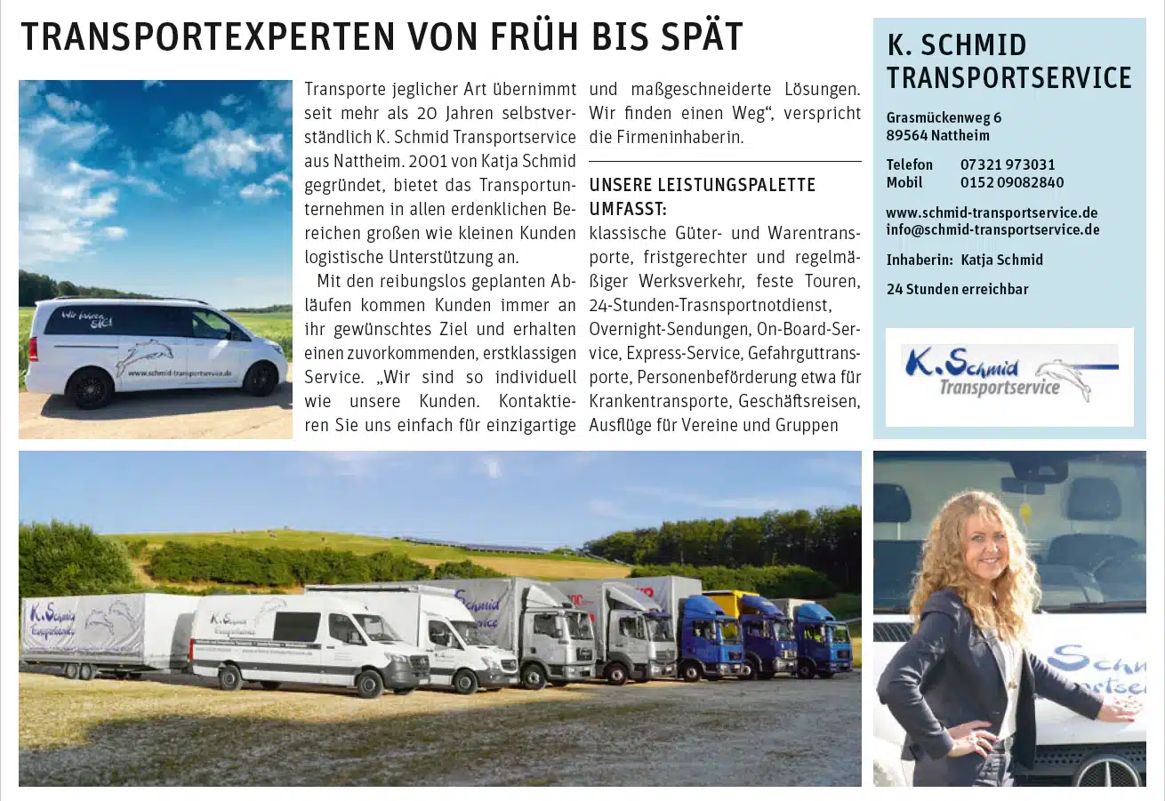 K. Schmid Transportservice - Zeitungsartikel - Transportexperten von früh bis spät